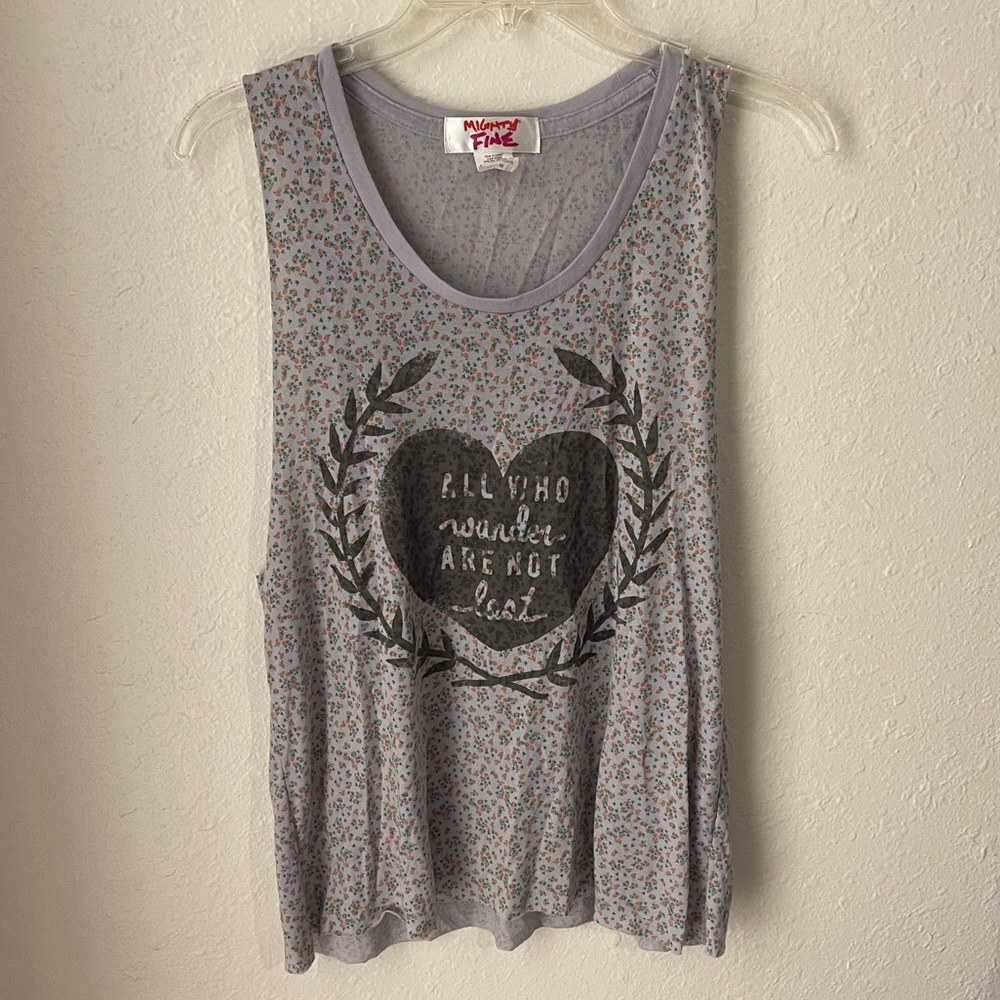 Flower “all who wander are not lost” tank size medium